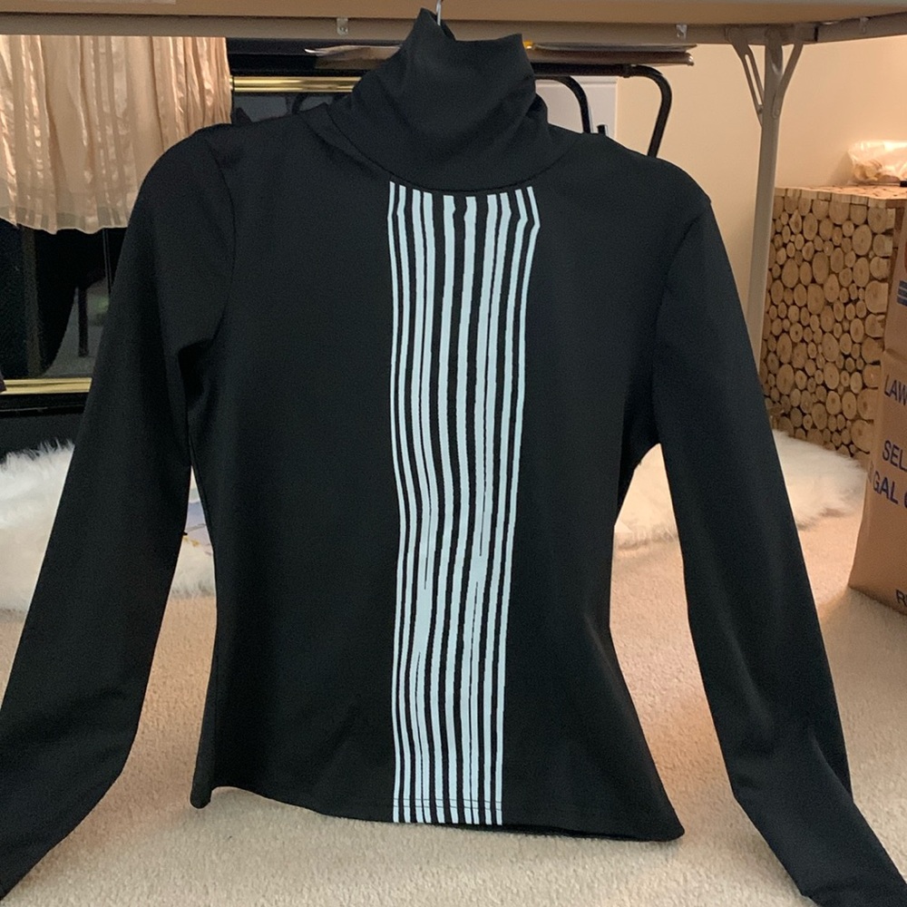 NWOT L Mock black white stripes long sleeve. Never worn. No brand tag.